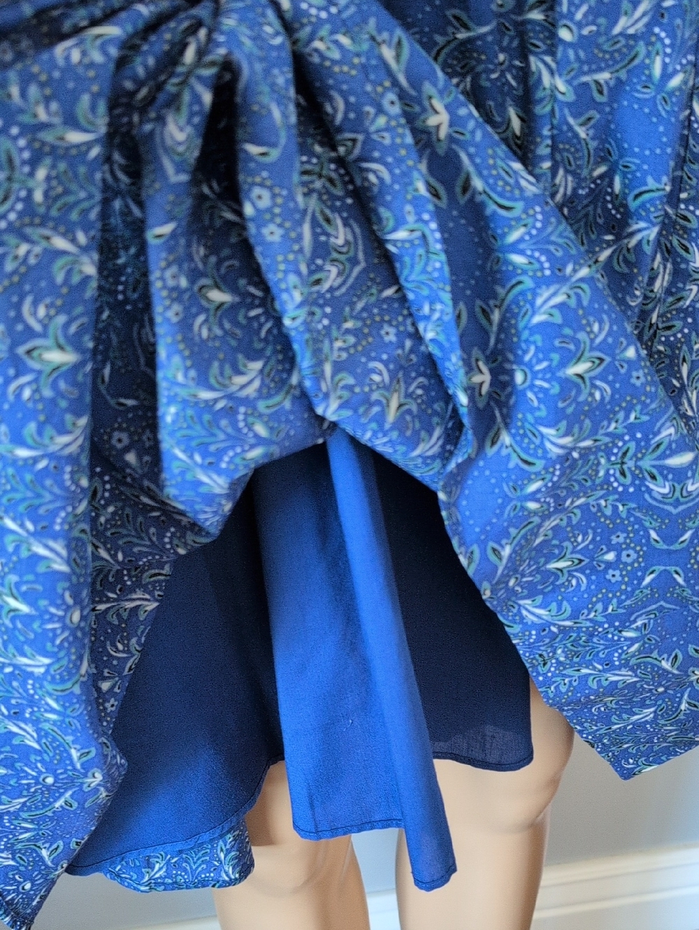 Boho Blue Cotton Floral Midi Dress Balloon Sleeve Cottagecore Romantic 2X - Picture 10 of 16